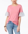 TOMMY HILFIGER COTTON EYELET-SLEEVE TOP