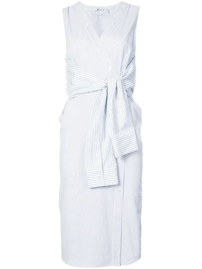 Alexander Wang T Sleeveless Tie-front Striped Shirting Midi Dress In White