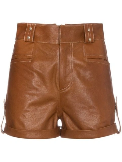 Skiim Pamela Leather Mini Shorts In Brown