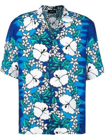 Dsquared2 Hawaii Printed Viscose Bowling Shirt In Blue