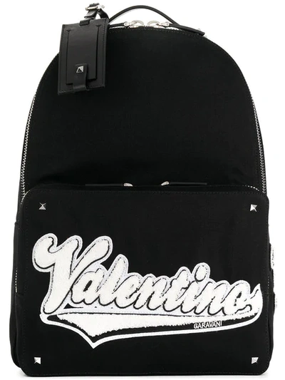 Valentino Garavani Patched Logo Canvas Backpack In Black