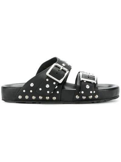 Alexander Mcqueen Studded Leather Slide Sandal In Black/silver