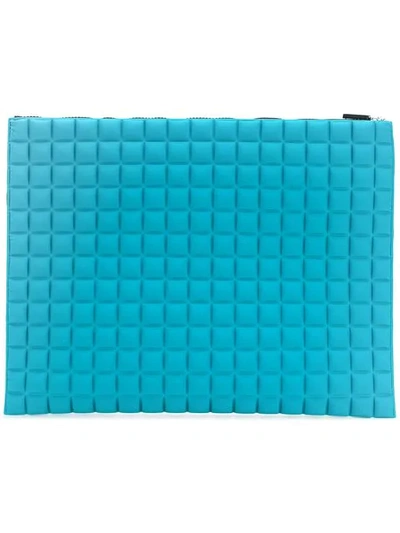 No Ka'oi No Ka' Oi Large Grid Textured Pouch - Blue