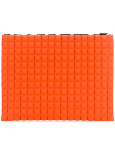 No Ka'oi Extra Large Grid Textured Pouch In Yellow & Orange