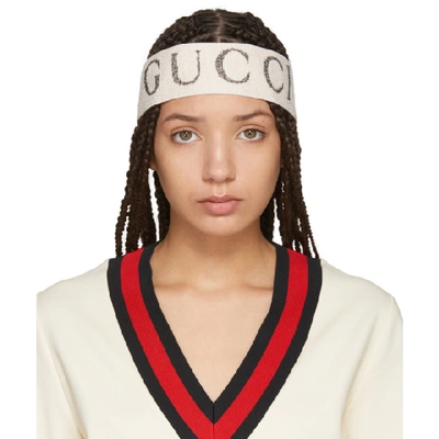Gucci White Stretch Knit Logo Headband