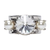 MIU MIU Silver Pearls & Crystal Ring,5JA001 2ARA