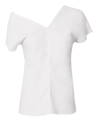 Helmut Lang One-shoulder Linen Blend Top In Optic White