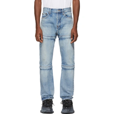 Balenciaga Adjustable Length Cotton Denim Jeans In Blue