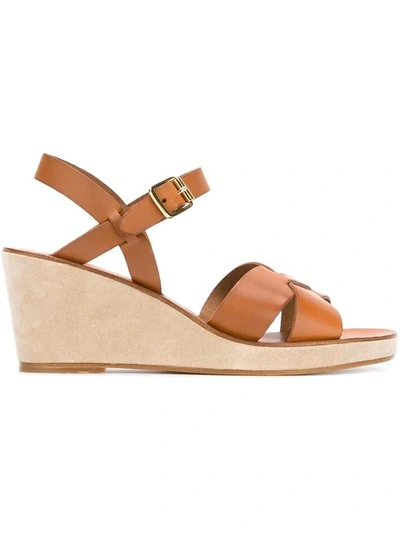 A.p.c. Judith Leather And Suede Wedge Sandals In Tan