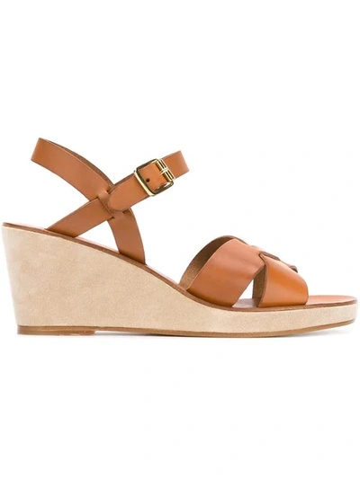 Apc Judith Leather And Suede Wedge Sandals In Noisette