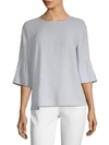 Eileen Fisher Round-neck Flutter-sleeve Silk Top, Petite In India Sky