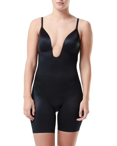 Spanx Suit Your Fancy Plunge Low-back Mid-thigh Bodysuit In Very Black