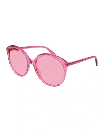 Gucci Semi-transparent Round Acetate Sunglasses, Fuchsia In Pink