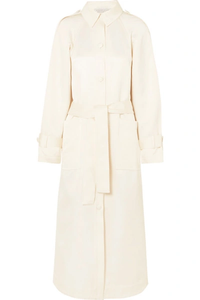 Gabriela Hearst Frazier Tie-waist Duchess Satin Coat In Cream