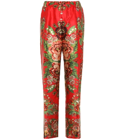 F.r.s For Restless Sleepers Eterei Floral-print Silk Trousers In Red