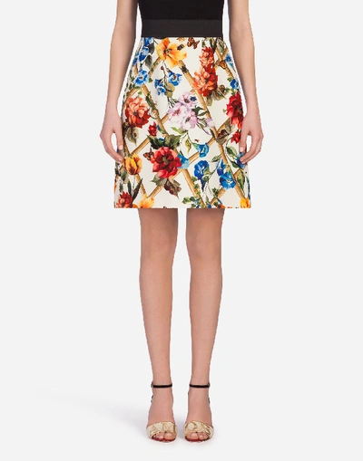 Dolce & Gabbana Short Wool/silk Miniskirt With Print In Multicolor