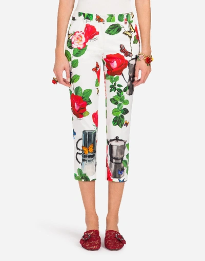 Dolce & Gabbana Trousers In Printed Cotton Drill In White