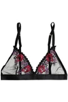 MIMI HOLLIDAY BY DAMARIS WOMAN EMBROIDERED TULLE SOFT-CUP TRIANGLE BRA BLACK,US 4772211930087592