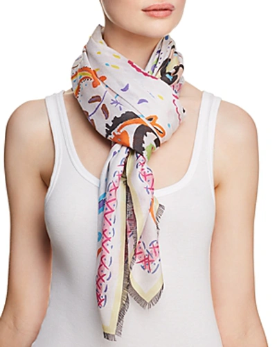 Jane Carr Fauve Floral Paisley Print Scarf In White/multi