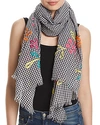 FRAAS EMBROIDERED GINGHAM OBLONG SCARF,492374