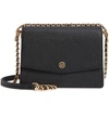 Tory Burch Robinson Convertible Leather Shoulder Bag In Black / Royal Navy