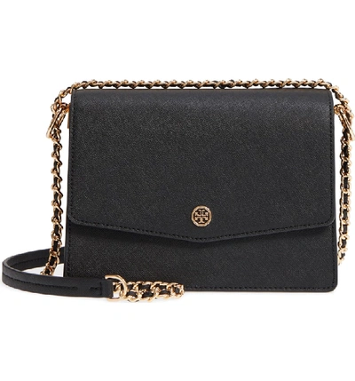 Tory Burch Robinson Convertible Leather Shoulder Bag In Black / Royal Navy
