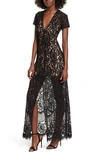 Wayf V-neck Lace Maxi Dress In Black Lace