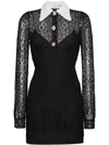 ALESSANDRA RICH Silk Mini lace dress with contrast collar,FAB128512578506