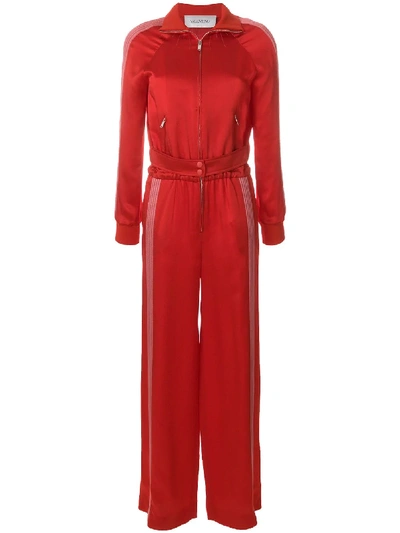 Valentino Side Stripe Zip Jumpsuit In Red
