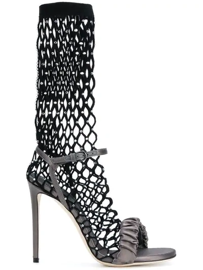 Marco De Vincenzo Crystal-embellished Fishnet Sandal In Grey