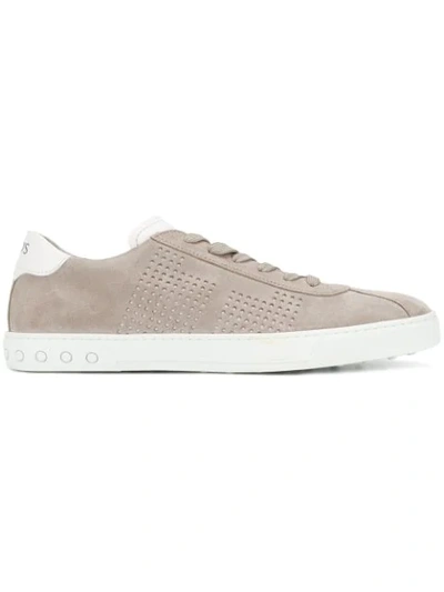 Tod's Perforated Lace-up Sneakers In Grey