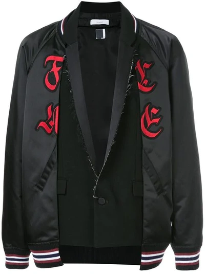 Facetasm Nylon Bomber Jacket W/ Wool Vest In Black