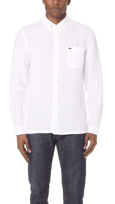 Lacoste Button Down Oxford Shirt In White