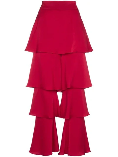 Osman Felix Tiered Satin Trouser In Red