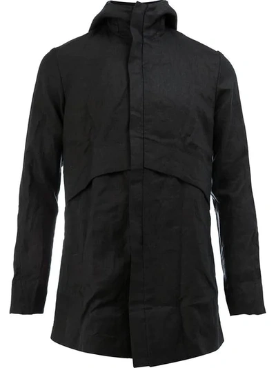A New Cross Creased Hooded Jacket - Black
