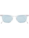 THOM BROWNE GREY METALLIC SUNGLASSES WITH TRICOLOUR STRIPE,TB104BTSLV5112787908