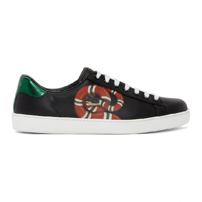 Gucci Ace Kingsnake Leather Sneakers In Black