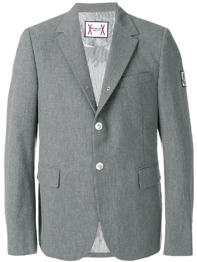Moncler Grey Slim-fit Cotton-seersucker Blazer In Gray