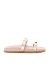 VALENTINO GARAVANI VALENTINO LEATHER ROCKSTUD LOCK SLIDES IN NEUTRALS