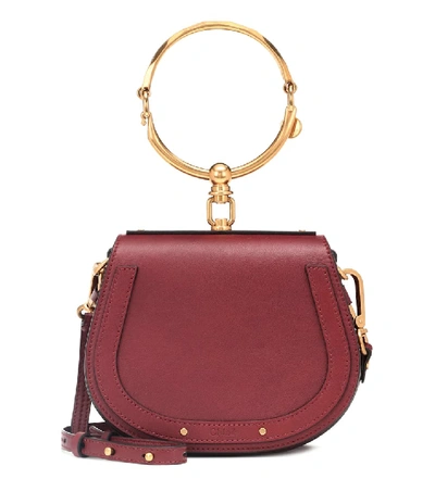 Chloé Nile Bracelet Small Leather And Suede Shoulder Bag In Burgundy