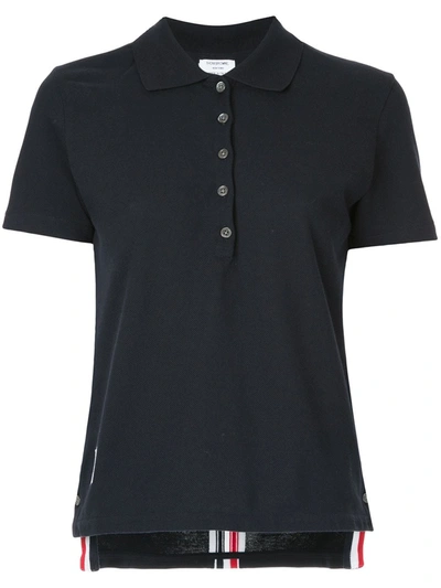 Thom Browne Striped Stretch Knit-trimmed Cotton-piqué Polo Shirt In Blue