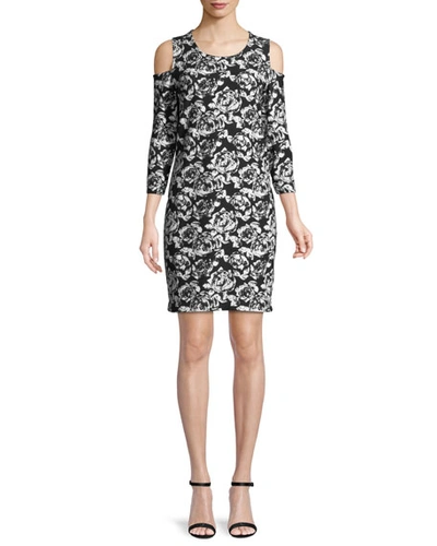 Joan Vass Cold-shoulder Floral-print Dress, Plus Size In Nocolor