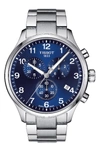 Tissot Men's Swiss Chronograph Chrono Xl Classic T-sport Stainless Steel Bracelet Watch 45mm In Silver/ Blue/ Silver