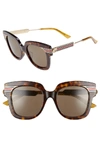 GUCCI 51MM CAT EYE SUNGLASSES - DARK HAVANA/ GOLD,GG0281SA71351