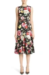 Dolce & Gabbana Floral-print Crepe Midi Dress In Black