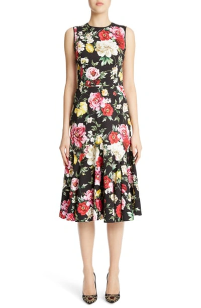 Dolce & Gabbana Floral-print Crepe Midi Dress In Black Base Floral