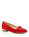Charlotte Olympia Kitty Embroidered Velvet Slippers In Red