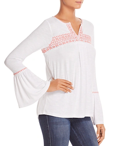 Design History Embroidered Bell-sleeve Top In White Combo