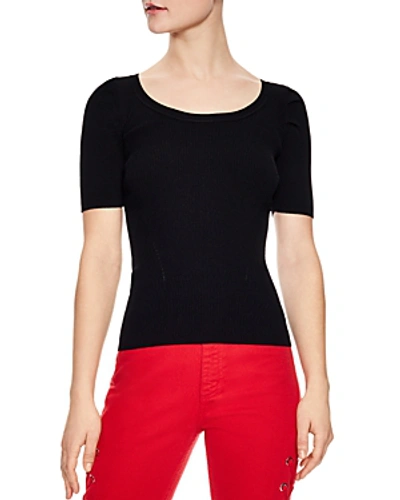 Sandro Selby Ribbed Short-sleeve Sweater In Black