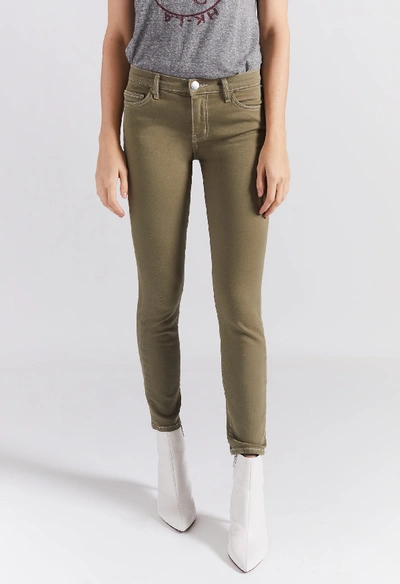 Current Elliott The Easy Stiletto Suede Mid-rise Slim-leg Jeans In Army Green